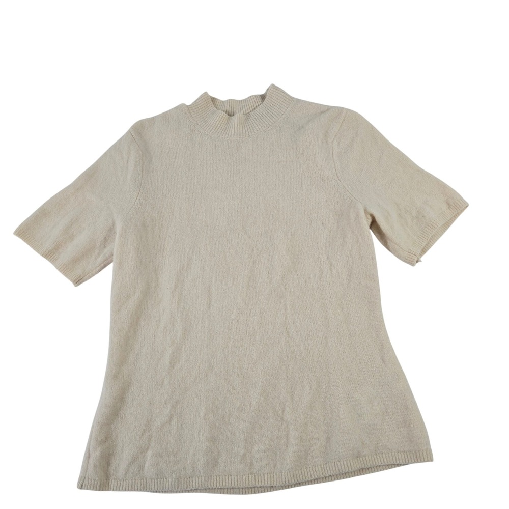Abercrombie & Fitch Women Cream Merino Wool Blend Mock Neck Short Sleeve Sweater